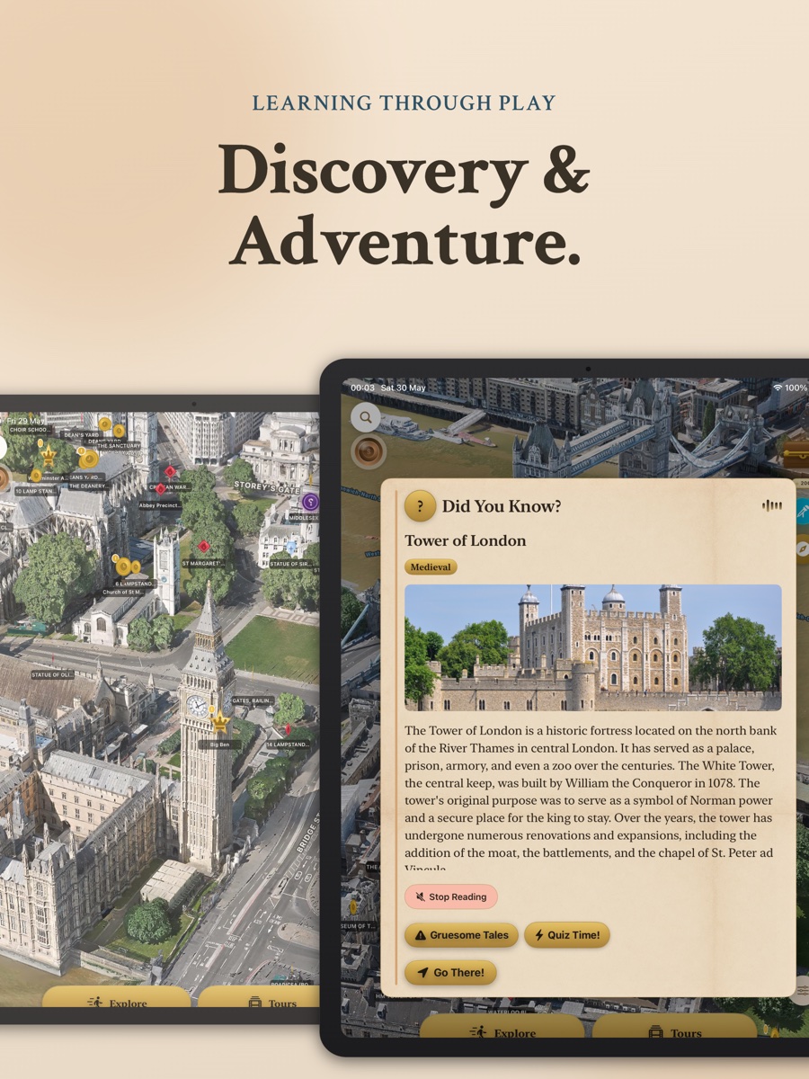 Travelling in Time on two iPads — exploring the map and answering a quiz side by side