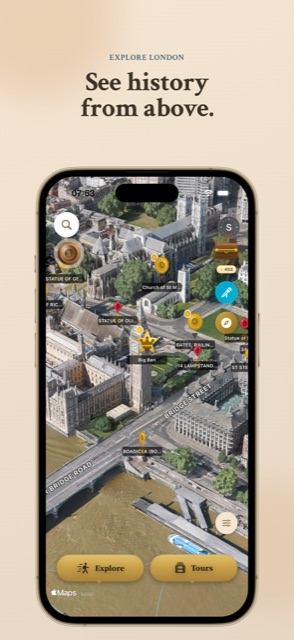See history from above — 3D satellite map of London with collectible coins