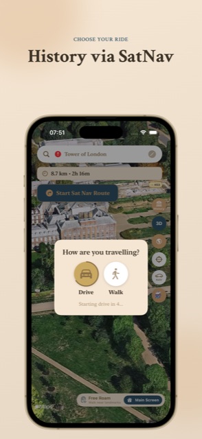 History via SatNav — choose to drive or walk